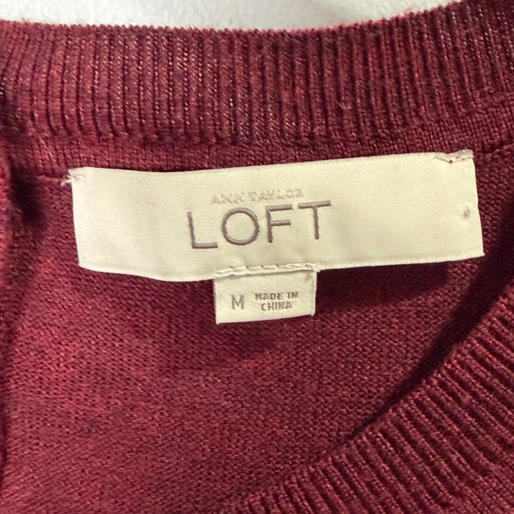 LOFT Wool Blend Minimalist Fall Sweater (M) Button Detail 3/4 Sleeve Office - Picture 4 of 11